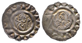 Augsburg, Hartwig I. von Lierheim 1167-1184, Dünnpfennig. 0,79 g. Engelsbüste nach halbrechts, mit beiden Händen einen Kreuzstab haltend, Wulstreif, v...