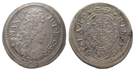 Bayern, Maximilian II. Emanuel 1679-1726, 15 Kreuzer (1/4 Gulden) 1698, München. 5,74 g. Hahn 192. Walzenprägung. Sehr schön