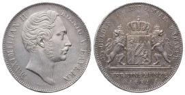 Bayern, Maximilian II. Joseph 1848-1864, Doppeltaler 1854, München. 37,10 g. AKS 146; J. 85; Kahnt 119; Davenport 601. Winz. Randfehler, feine Kratzer...
