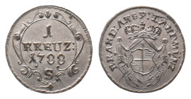 Brandenburg Ansbach, Christian Friedrich Karl Alexander 1757-1791, 1 Kreuzer 1788, Schwabach. 0,80 g. Slg. Grüber 4764. Prachtexemplar. Stempelglanz