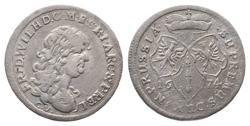 Brandenburg Preußen, Friedrich Wilhelm 1640-1688, 6 Gröscher 1674, Königsberg. 3...