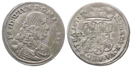 Brandenburg Preußen, Friedrich Wilhelm 1640-1688, 1/3 Taler 1675, Minden. 9,85 g. v. Schr. 800. Übliche Prägeschwäche, sehr schön-vorzüglich