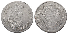 Brandenburg Preußen, Friedrich Wilhelm 1640-1688, 18 Gröscher 1676, Königsberg. 6,44 g. v. Schr. 1634. Sehr schön