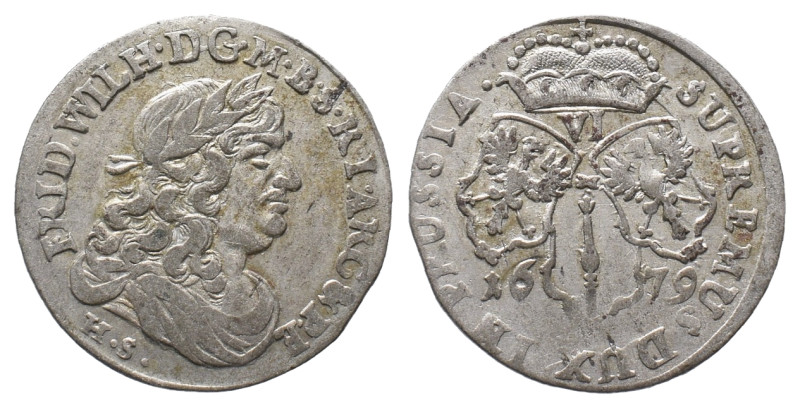 Brandenburg Preußen, Friedrich Wilhelm 1640-1688, 6 Gröscher 1679, Königsberg. 3...