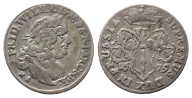 Brandenburg Preußen, Friedrich Wilhelm 1640-1688, 6 Gröscher 1679, Königsberg. 3,35 g. v. Schr. 1760. Sehr schön