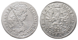 Brandenburg Preußen, Friedrich Wilhelm 1640-1688, 18 Gröscher 1679, Königsberg. 6,00 g. v. Schr. 1637 var. Fast vorzüglich