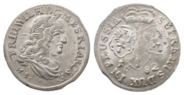 Brandenburg Preußen, Friedrich Wilhelm 1640-1688, 6 Gröscher 1682, Königsberg. 3,58 g. v. Schr. 1797 var. Kl. Zainende, vorzüglich