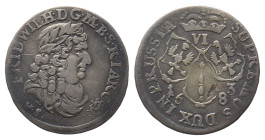 Brandenburg Preußen, Friedrich Wilhelm 1640-1688, 6 Gröscher 1683, Königsberg. 3,34 g. v. Schr. 1803. Kl. Schrötlingsfehler, sehr schön