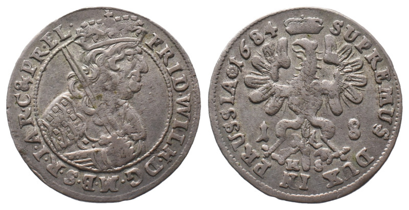 Brandenburg Preußen, Friedrich Wilhelm 1640-1688, 18 Gröscher 1684, Königsberg. ...