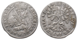 Brandenburg Preußen, Friedrich Wilhelm 1640-1688, 18 Gröscher 1684, Königsberg. 5,85 g. v. Schr. 1694. Kl. Zainende, sehr schön