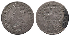 Brandenburg Preußen, Friedrich Wilhelm 1640-1688, 18 Gröscher 1685, Königsberg. 5,64 g. v. Schr. 1715. Sehr schön