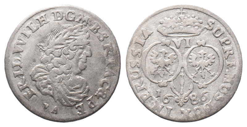 Brandenburg Preußen, Friedrich Wilhelm 1640-1688, 6 Gröscher 1686, Königsberg. 3...