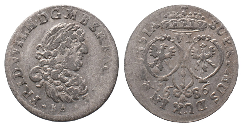 Brandenburg Preußen, Friedrich Wilhelm 1640-1688, 6 Gröscher 1686, Königsberg. 3...