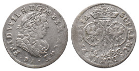 Brandenburg Preußen, Friedrich Wilhelm 1640-1688, 6 Gröscher 1686, Königsberg. 3,55 g. v. Schr. 1859 var. Sehr schön