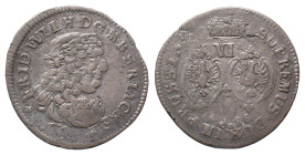 Brandenburg Preußen, Friedrich Wilhelm 1640-1688, 6 Gröscher 1686, Königsberg. 3,41 g. v. Schr. 1869. Sehr schön