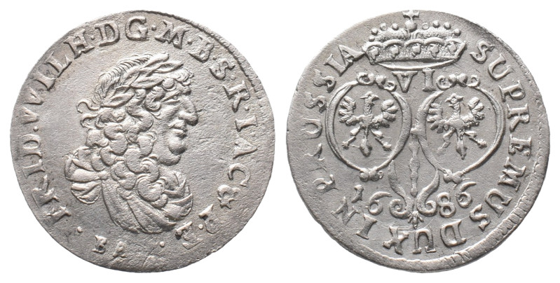 Brandenburg Preußen, Friedrich Wilhelm 1640-1688, 6 Gröscher 1686, Königsberg. 3...