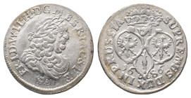 Brandenburg Preußen, Friedrich Wilhelm 1640-1688, 6 Gröscher 1686, Königsberg. 3,76 g. v. Schr. 1846. Prachtexemplar. Vorzüglich-Stempelglanz