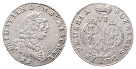 Brandenburg Preußen, Friedrich Wilhelm 1640-1688, 6 Gröscher 1687, Königsberg. 3,33 g. v. Schr. 1883. Prachtexemplar. Vorzüglich-Stempelglanz