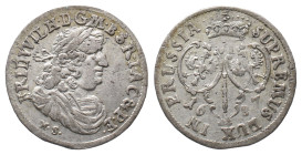 Brandenburg Preußen, Friedrich Wilhelm 1640-1688, 6 Gröscher 1687, Königsberg. 3,58 g. v. Schr. 1877. Sehr schön-vorzüglich