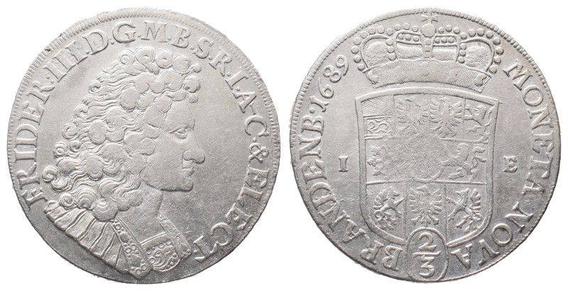 Brandenburg Preußen, Friedrich III. 1688-1701, 2/3 Taler 1689, Magdeburg. 17,61 ...