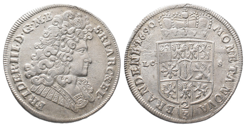 Brandenburg Preußen, Friedrich III. 1688-1701, 2/3 Taler 1690, Berlin. 17,38 g. ...