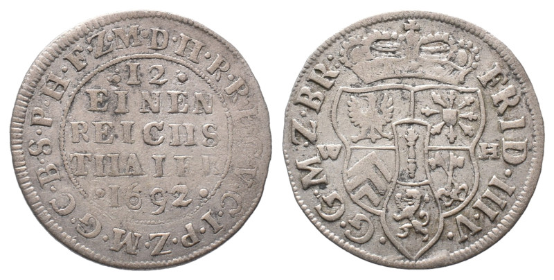 Brandenburg Preußen, Friedrich III. 1688-1701, 1/12 Taler 1692, Emmerich. 3,41 g...