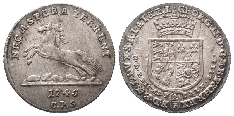 Braunschweig Calenberg Hannover, Georg II. 1727-1760, 2/3 Taler 1745, Clausthal....