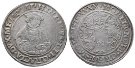 Mecklenburg, Heinrich V. 1503-1552, Taler 1540, Grevesmühlen. 28,77 g. Dav. 9539; Kunzel 31 C/a var. (Mit MEGAPOLI am Ende der Vorderseitenumschrift)....