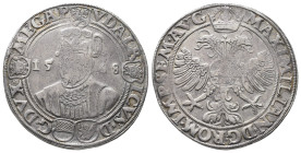 Mecklenburg, Ulrich III. 1555-1603, Reichstaler (27 Schilling, 6 Pfennig) 1568, Grevesmühlen. 28,98 g. Mit Titel Maximilians II. Dav. 9552; Kunzel 109...