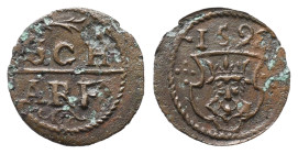 Mecklenburg Güstrow, Ulrich III. 1556-1603, Ku-Scherf 1592. 0,5 g. Kunzel 140. Min. Belag, sehr schön