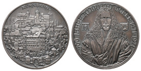 Nürnberg, Stadt, Silbermedaille 1971, von A. Zierler auf den 500. Geburtstag von Albrecht Dürer. Dessen Brustbild von vorn (nach dem Selbstbildnis von...