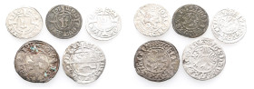 Pommern, Bogislaw X. 1474-1523, Witten 1501, 1516, 1520. Dazu; Schilling o.J. und 1489. Insgesamt 5 Stück. Min. Belag (1x), sehr schön und besser