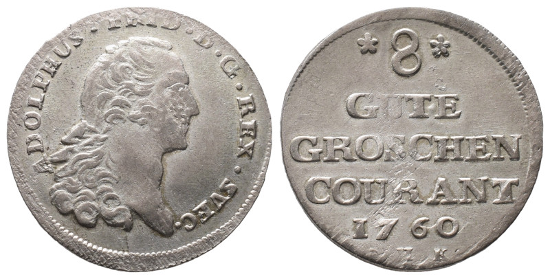 Pommern, Adolf Friedrich 1751-1771, 8 Gute Groschen 1760, Stralsund. 7,64 g. AAJ...