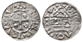 Regensburg, Herzogtum, Heinrich II. der Friedfertige 985-995, Denar o.J. 1,60 g. Kreuz mit Kugel im 2. und 3. und Ringel im 4. Winkel // .HENRICVS VX ...