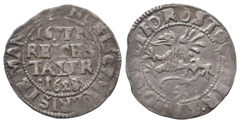 Rostock, Stadt, 1/16 Taler 1628. 2,90 g. Kunzel 145 A/a. Kl. Schrötlingsfehler, ...