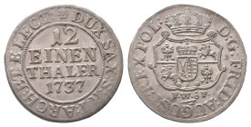 Sachsen, Friedrich August II. 1733-1763, König von Polen, 1/12 Taler 1737, Dresden. 3,73 g. Kahnt 570. Hübsche Patina, sehr schön-vorzüglich