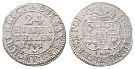 Sachsen, Friedrich August II. 1733-1763, König von Polen, 1/24 Taler 1751, Dresden. 2,13 g. Kahnt 580. Walzenprägung. Prachtexemplar. Min. Zainende, f...