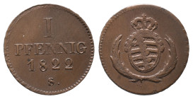 Sachsen, Friedrich August I. 1806-1827, Pfennig 1822, Dresden. 1,65 g. AKS 50; J. 15. Vorzüglich