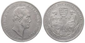 Sachsen, Friedrich August II. 1836-1854, Ausbeutetaler 1854, auf seinen Tod. 22,31 g. AKS 118; Thun 330. Auflage: 8830 Stück. Sehr schön-vorzüglich