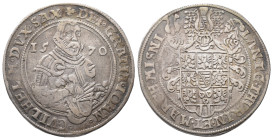 Sachsen Weimar, Johann Wilhelm 1567-1573, Reichstaler 1570, Saalfeld. 28,49 g. Dav. 9762; Schnee 165. Hübsche Patina, winz. Schrötlingsfehler, sehr sc...