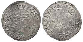 Schleswig Holstein Gottorp, Johann Adolf 1590-1616, Doppelschilling (1/16 Taler) 1596. 2,89 g. Hübsche Patina, Sehr schön-vorzüglich