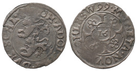 Schleswig Holstein Gottorp, Johann Adolf 1590-1616, Doppelschilling (1/16 Taler) 1599. 2,92 g. Winz. Schrötlingsfehler am Rand, sehr schön