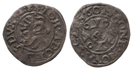 Schleswig Holstein Gottorp, Johann Adolf 1590-1616, Sechsling (1/64 Taler) 1601. 0,99 g. Selten. Sehr schön