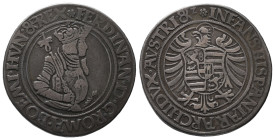 Römisch Deutsches Reich, Ferdinand I. 1522-1558-1564, Taler o.J. (1535/1541), Joachimstal. 28,44 g. Dav. 8039. Hübsche Patina, sehr schön