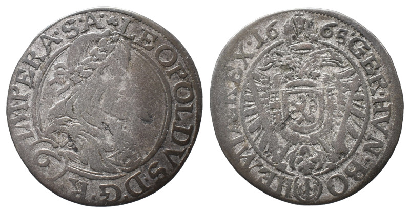 Römisch Deutsches Reich, Leopold I. 1657-1705, 6 Kreuzer 1665, Prag. 2,30 g. Her...