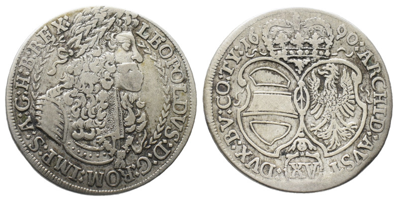 Römisch Deutsches Reich, Leopold I. 1657-1705, 15 Kreuzer 1690, Hall. 5,63 g. He...