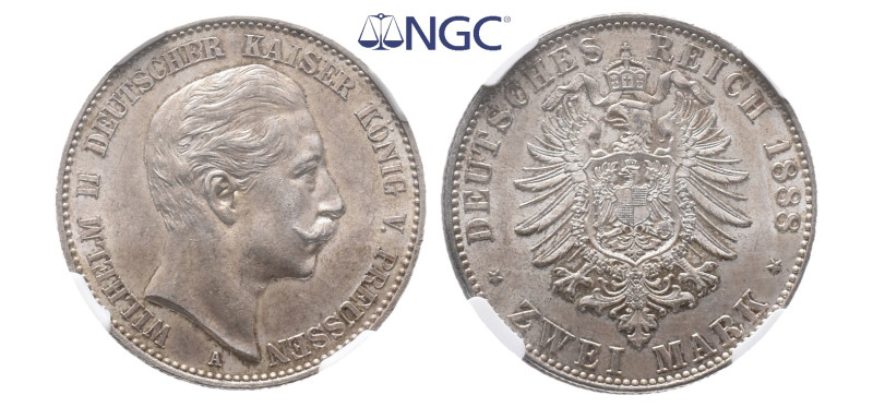 Preußen, Wilhelm II. 1888-1918, 2 Mark 1888. J. 100. In dieser Erhaltung sehr se...