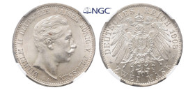 Preußen, Wilhelm II. 1888-1918, 2 Mark 1908. J. 102. Vorzüglich-Stempelglanz. Im NGC Plastikholder mit der Bewertung MS 62 (5787049-002)