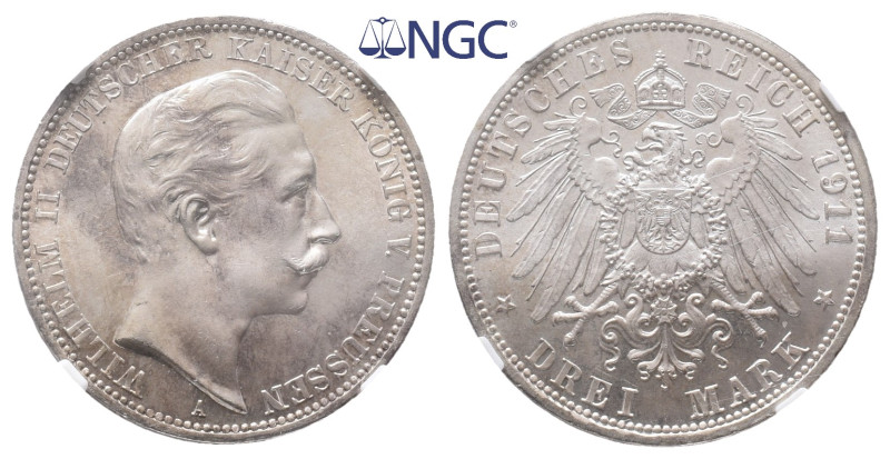 Preußen, Wilhelm II. 1888-1918, 3 Mark 1911. J. 103. Prachtexemplar. Fast Stempe...