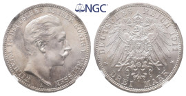 Preußen, Wilhelm II. 1888-1918, 3 Mark 1911. J. 103. Prachtexemplar. Fast Stempelglanz. Im NGC Plastikholder mit der Bewertung MS 64 (5789448-020)